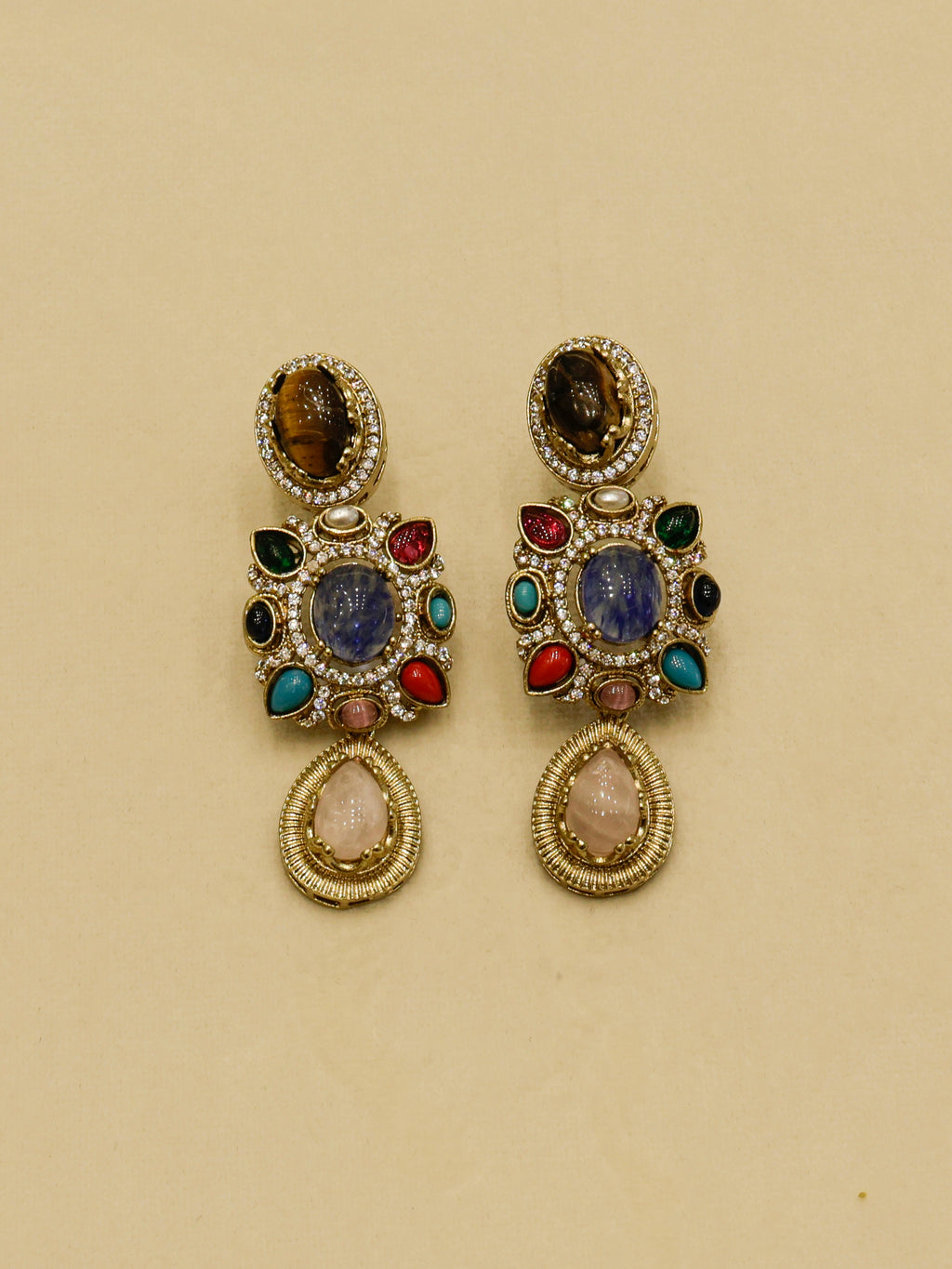 Aanura Navratna Statement Necklace with Multicolor Stones