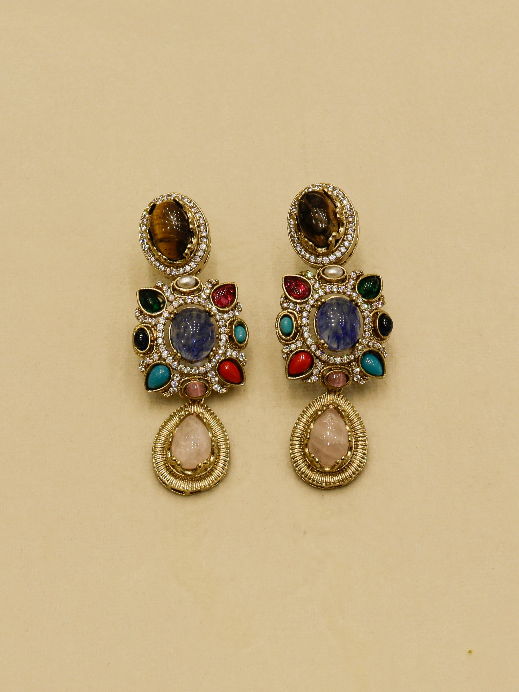 Aanura Navratna Statement Necklace with Multicolor Stones