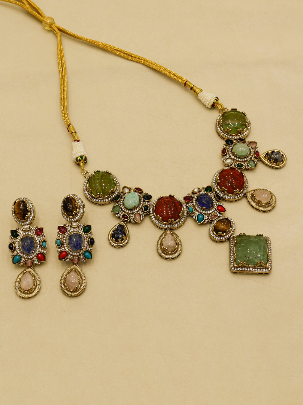Aanura Navratna Statement Necklace with Multicolor Stones