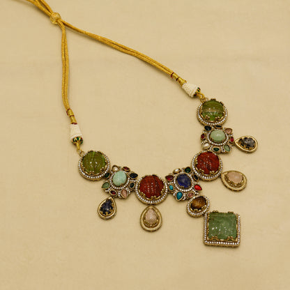 Aanura Navratna Statement Necklace with Multicolor Stones