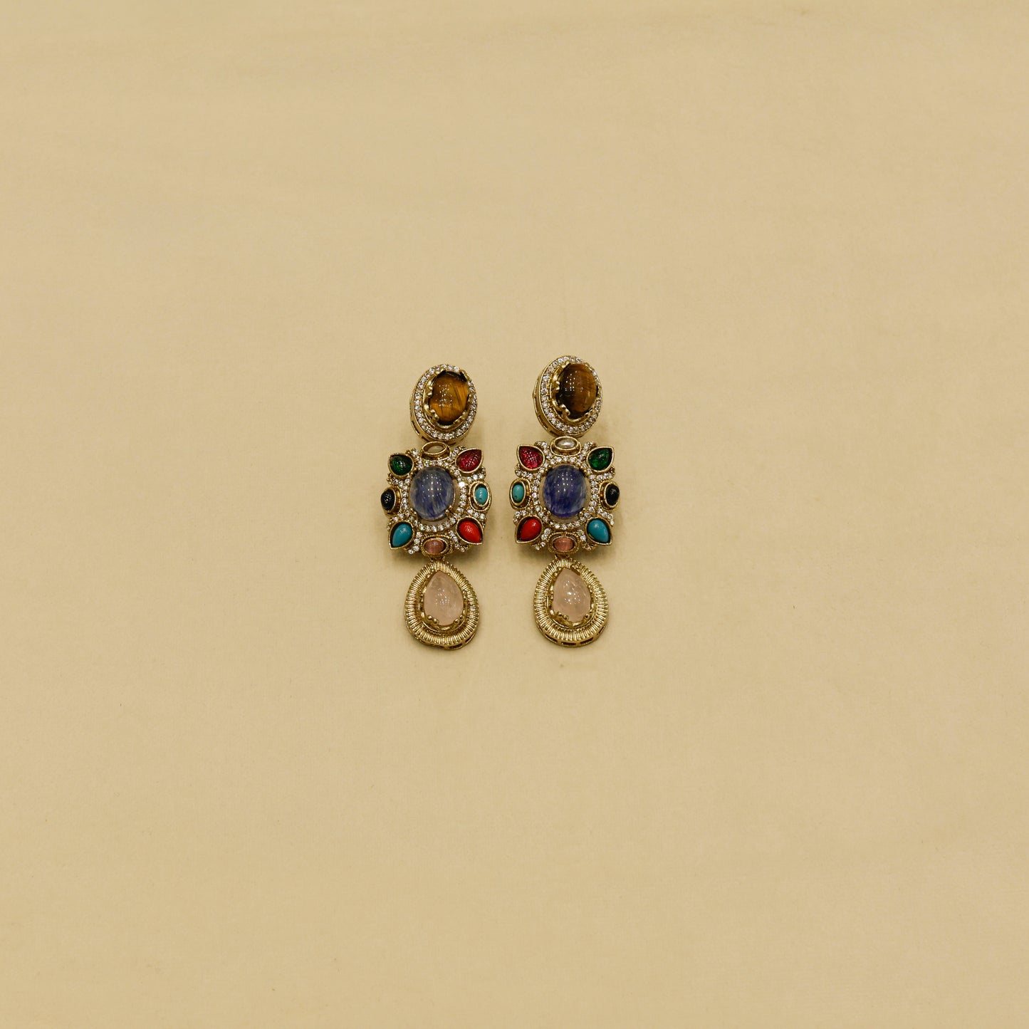 Aanura Navratna Statement Necklace with Multicolor Stones