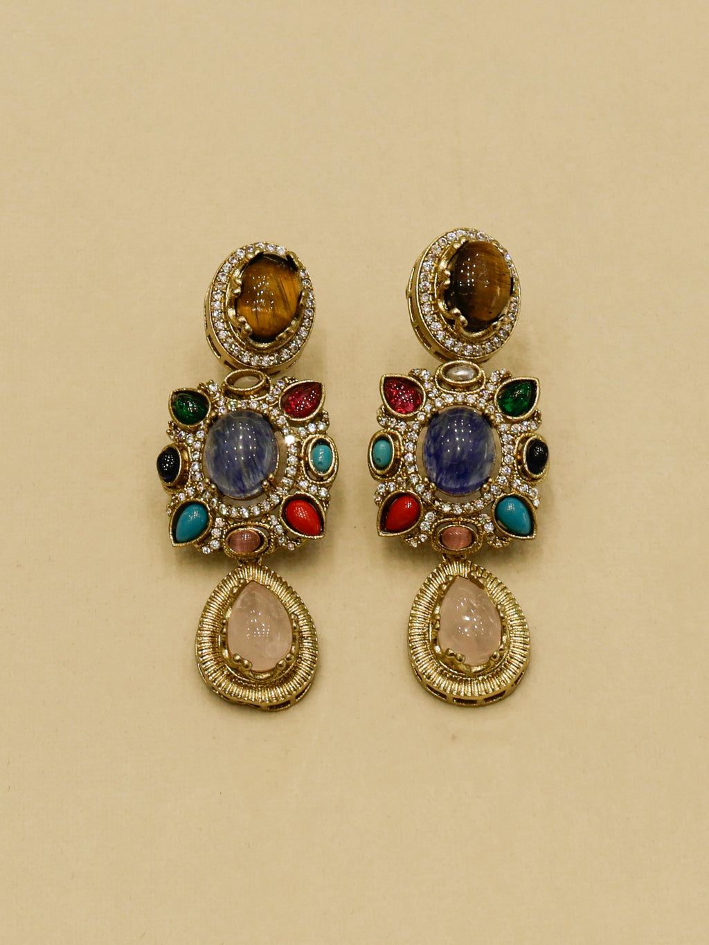 Aanura Navratna Statement Necklace with Multicolor Stones