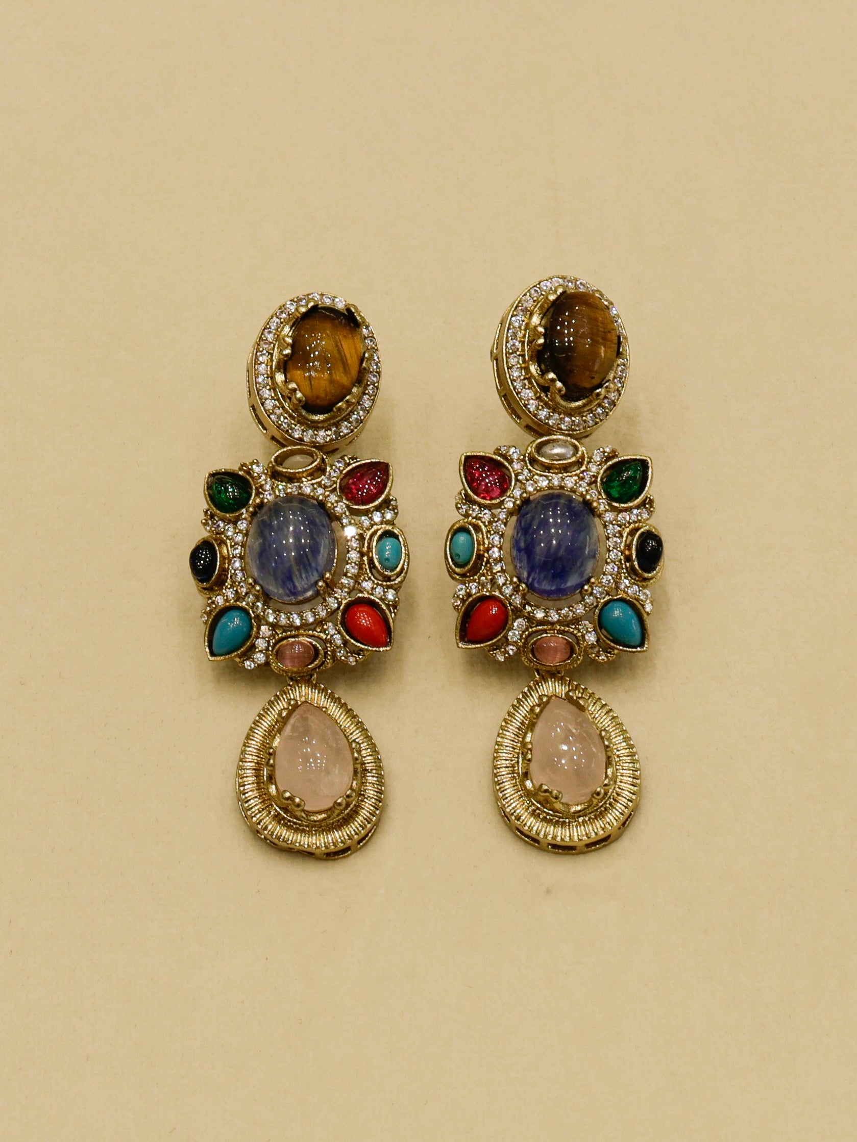 Aanura Navratna Statement Necklace with Multicolor Stones