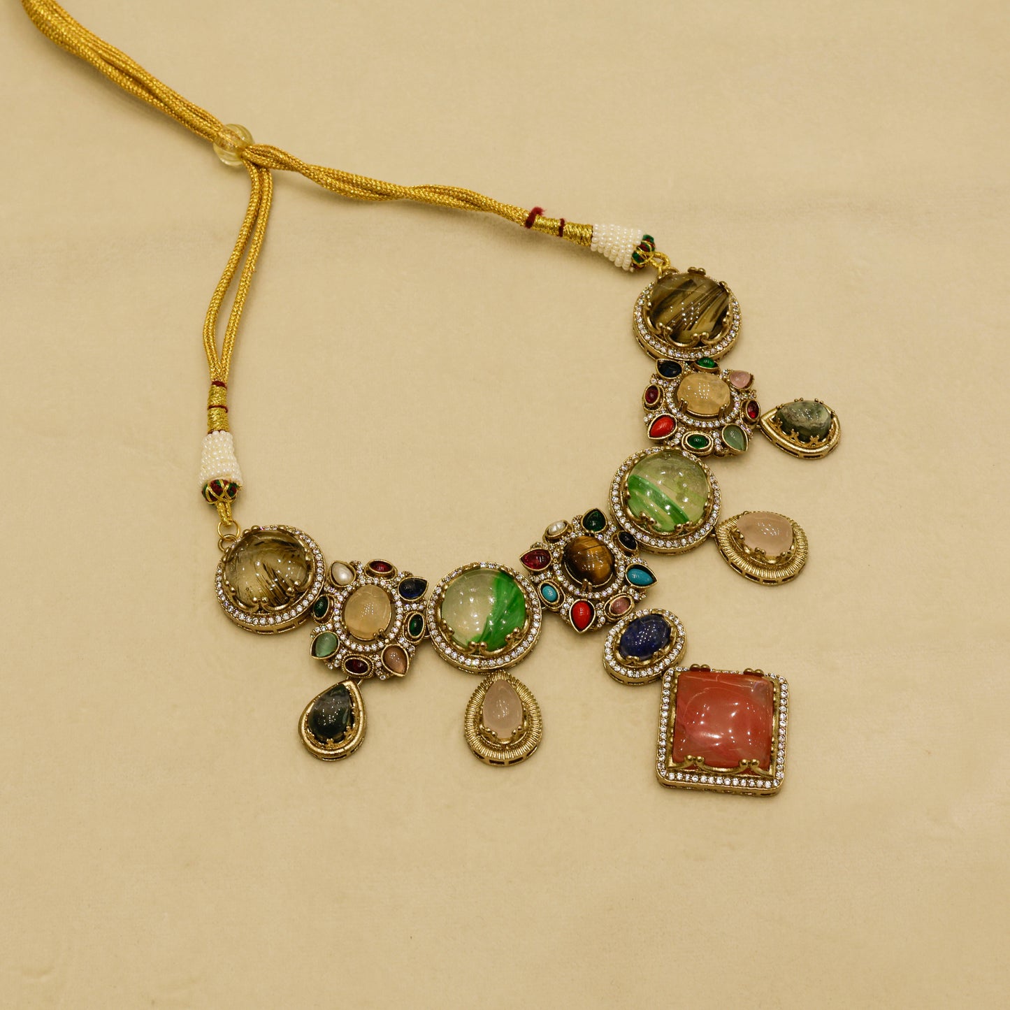 Aanura Navratna Statement Necklace with Multicolor Stones