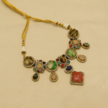 Aanura Navratna Statement Necklace with Multicolor Stones