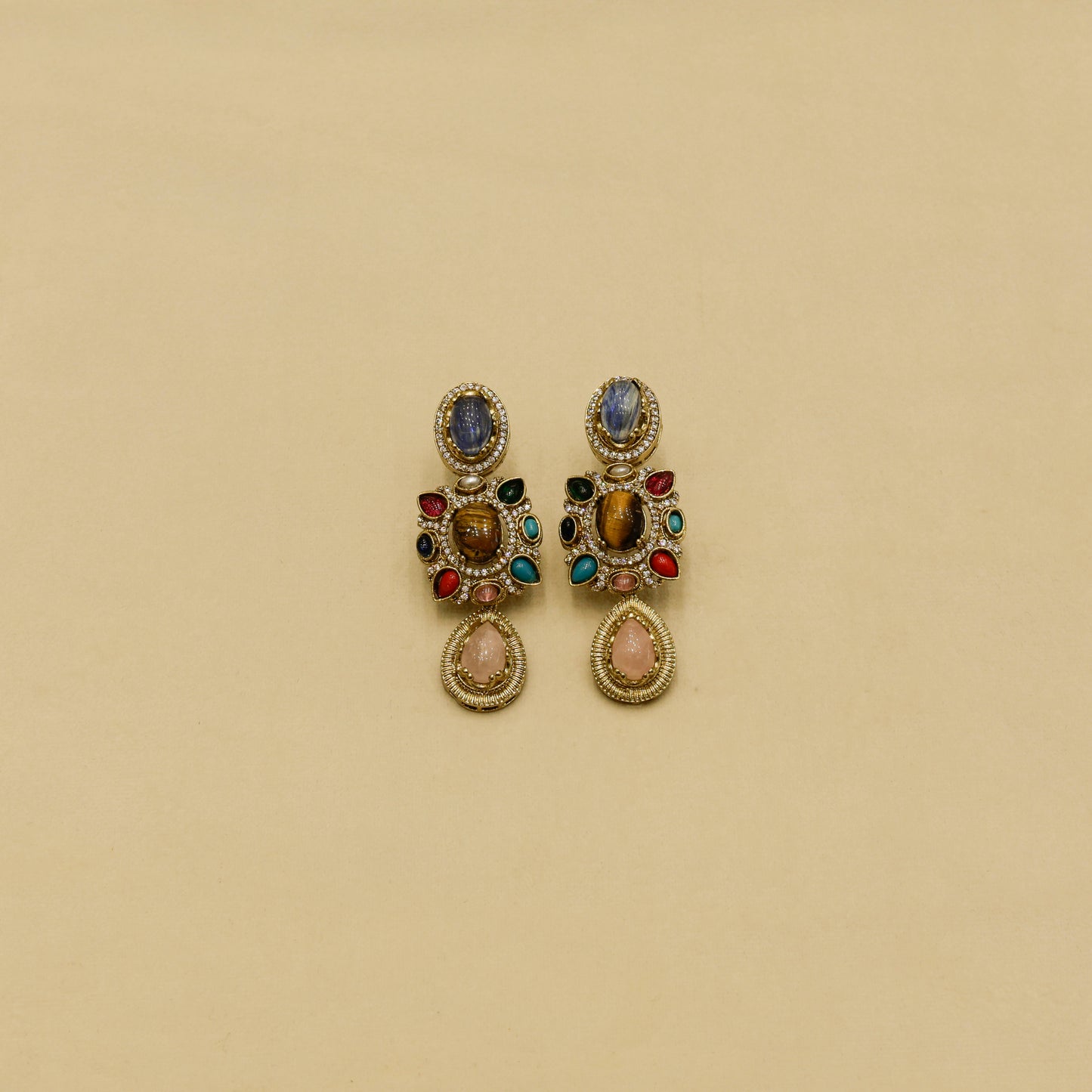 Aanura Navratna Statement Necklace with Multicolor Stones