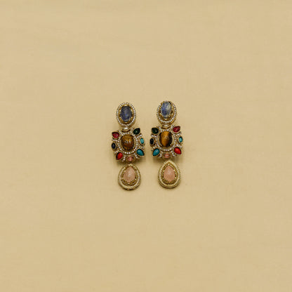 Aanura Navratna Statement Necklace with Multicolor Stones