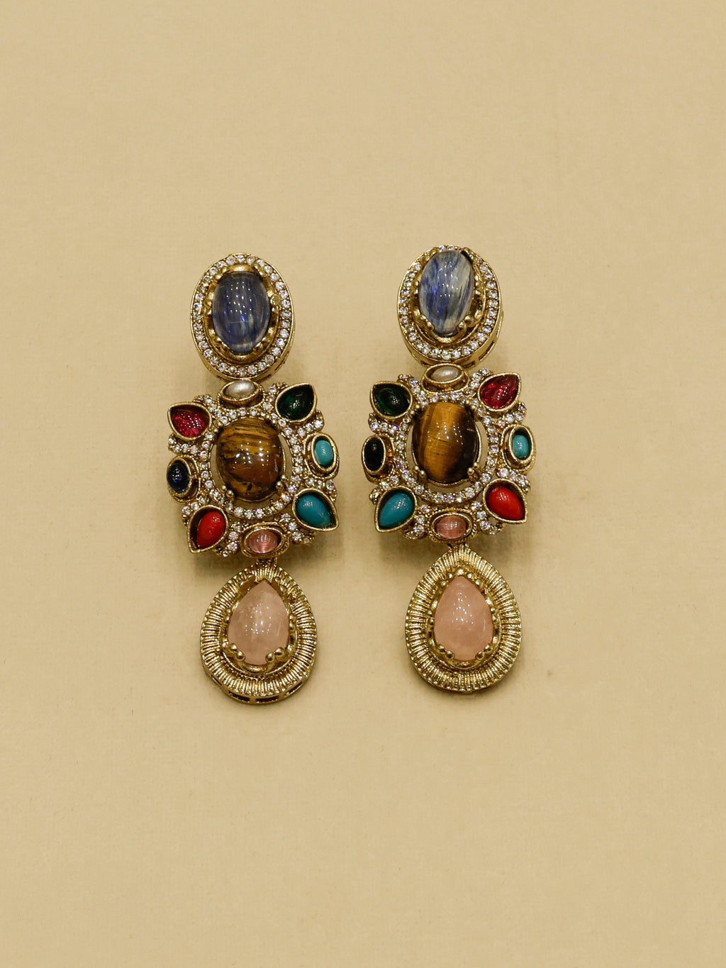 Aanura Navratna Statement Necklace with Multicolor Stones