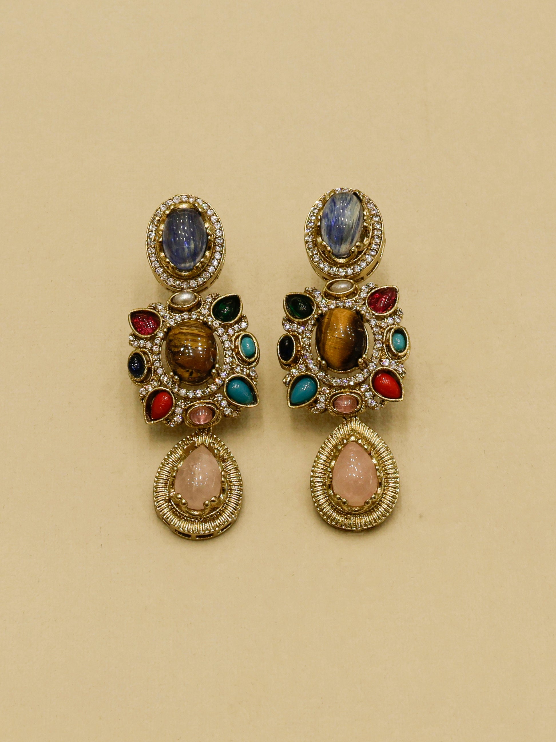 Aanura Navratna Statement Necklace with Multicolor Stones