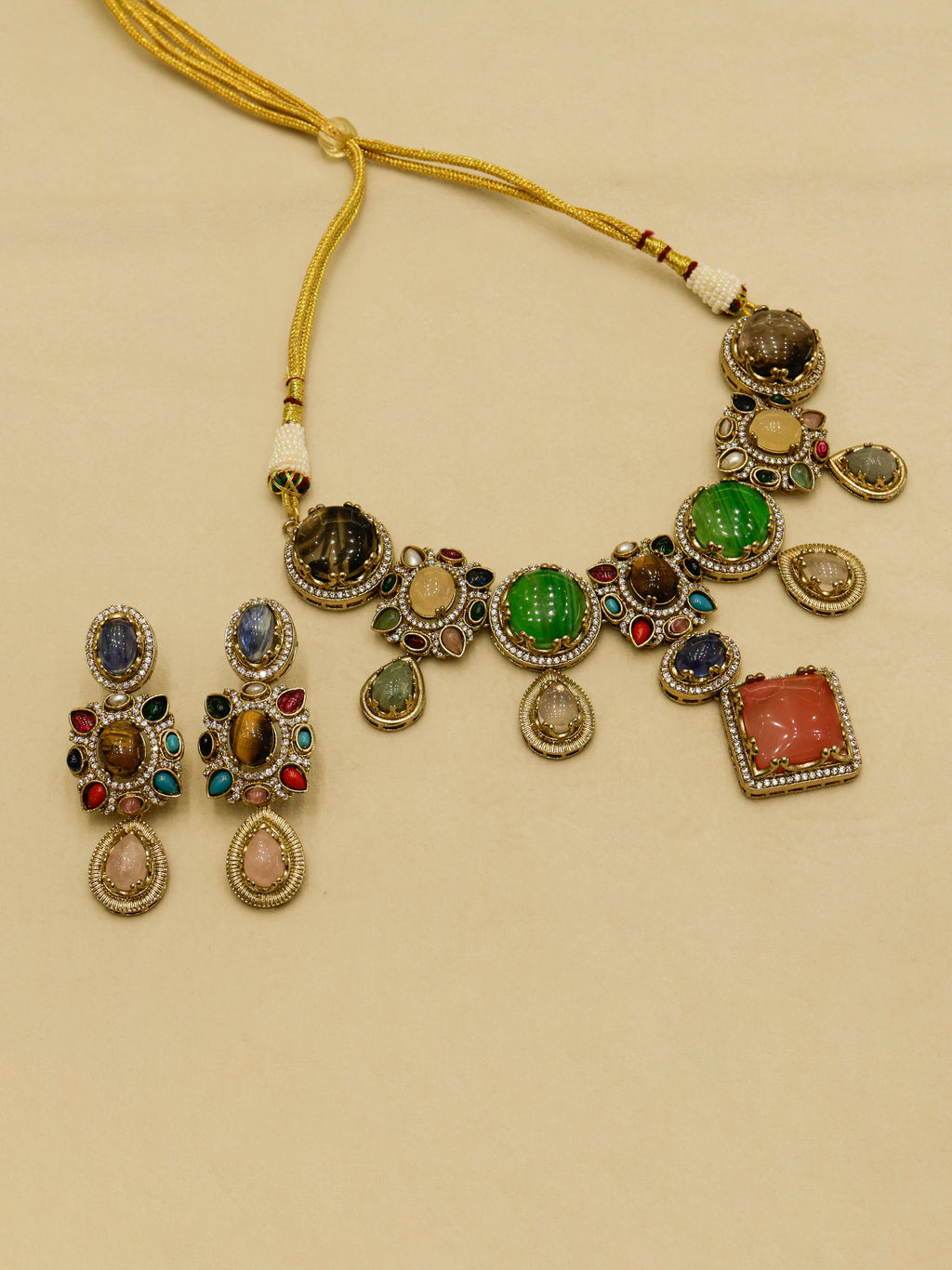 Aanura Navratna Statement Necklace with Multicolor Stones