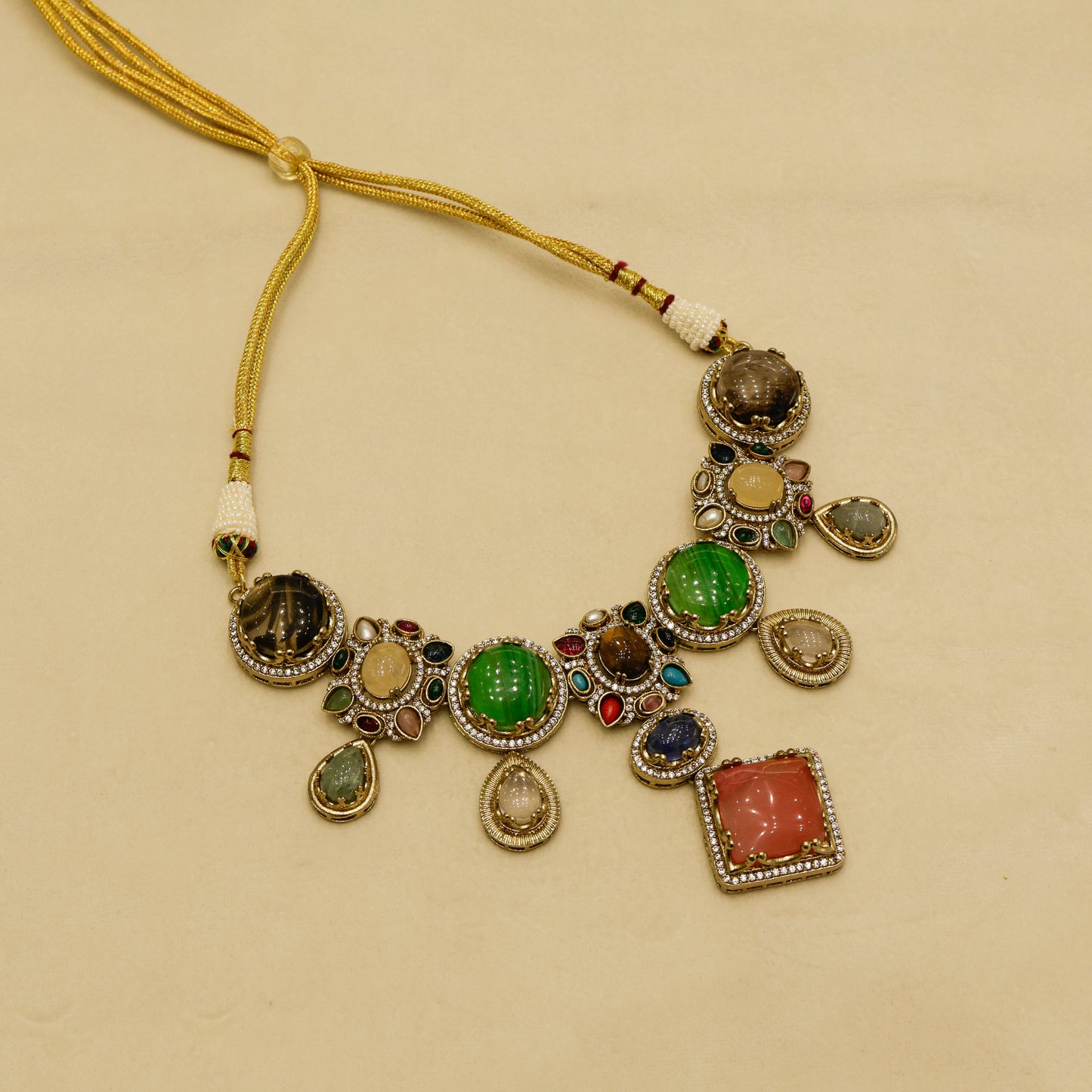 Aanura Navratna Statement Necklace with Multicolor Stones