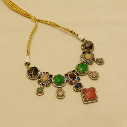 Aanura Navratna Statement Necklace with Multicolor Stones