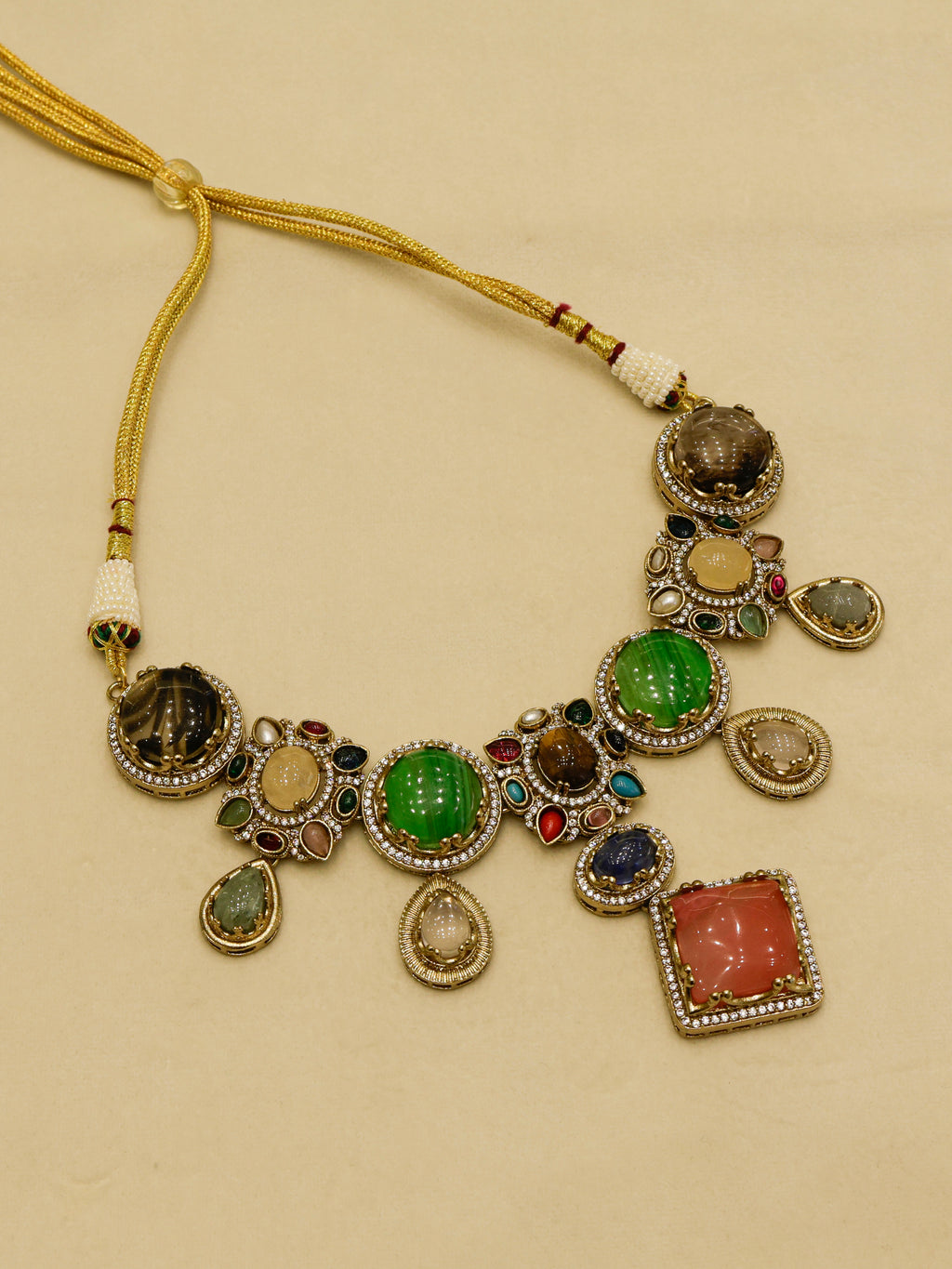 Aanura Navratna Statement Necklace with Multicolor Stones