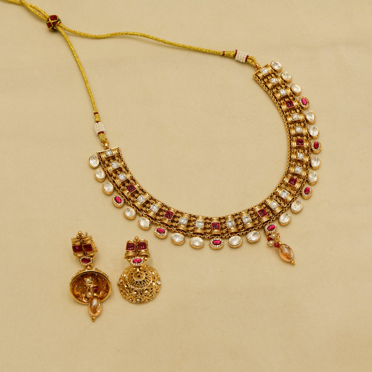 Classic Kundan Pearl Drop Necklace with Matching Earrings