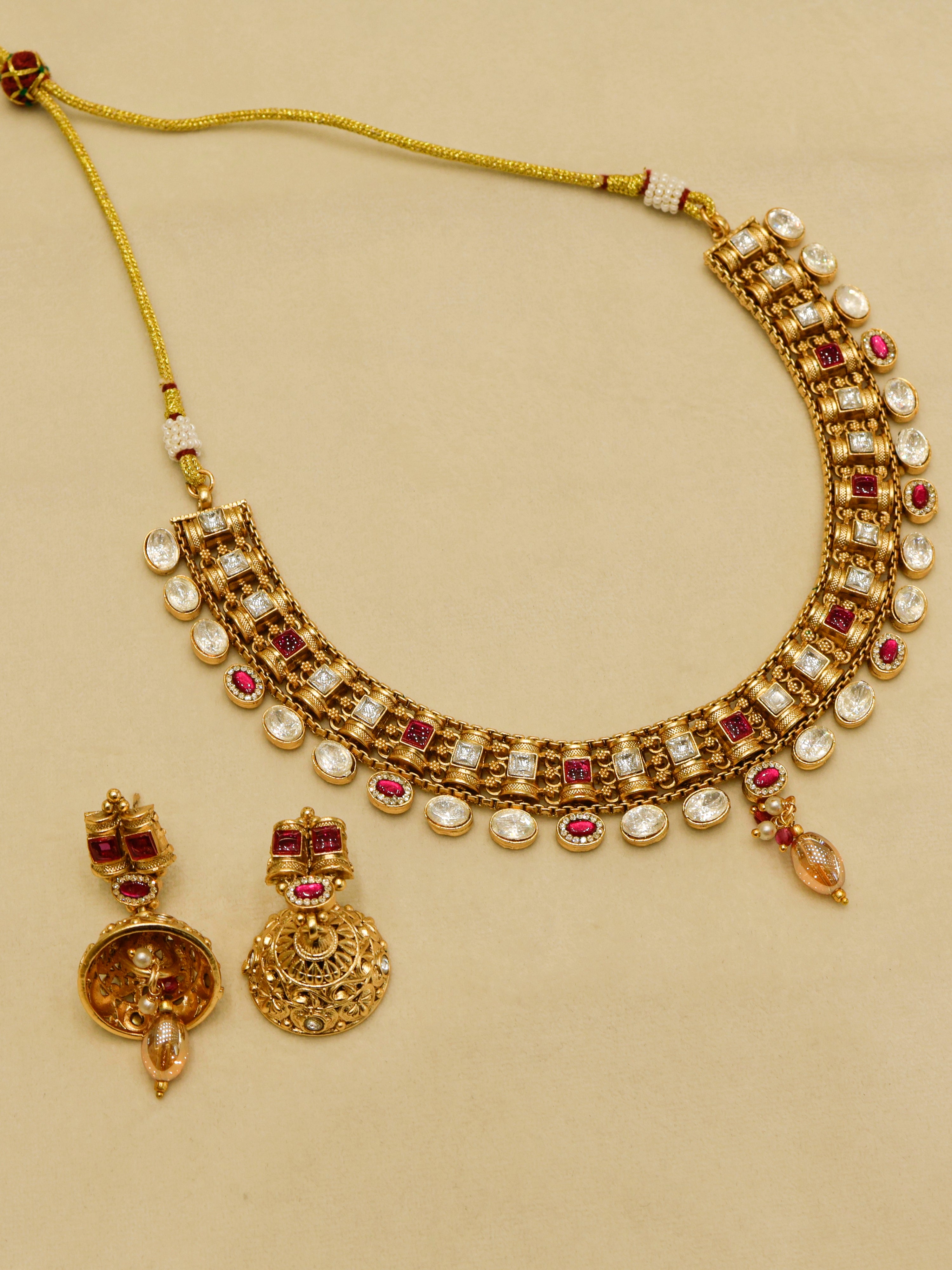 Classic Kundan Pearl Drop Necklace with Matching Earrings