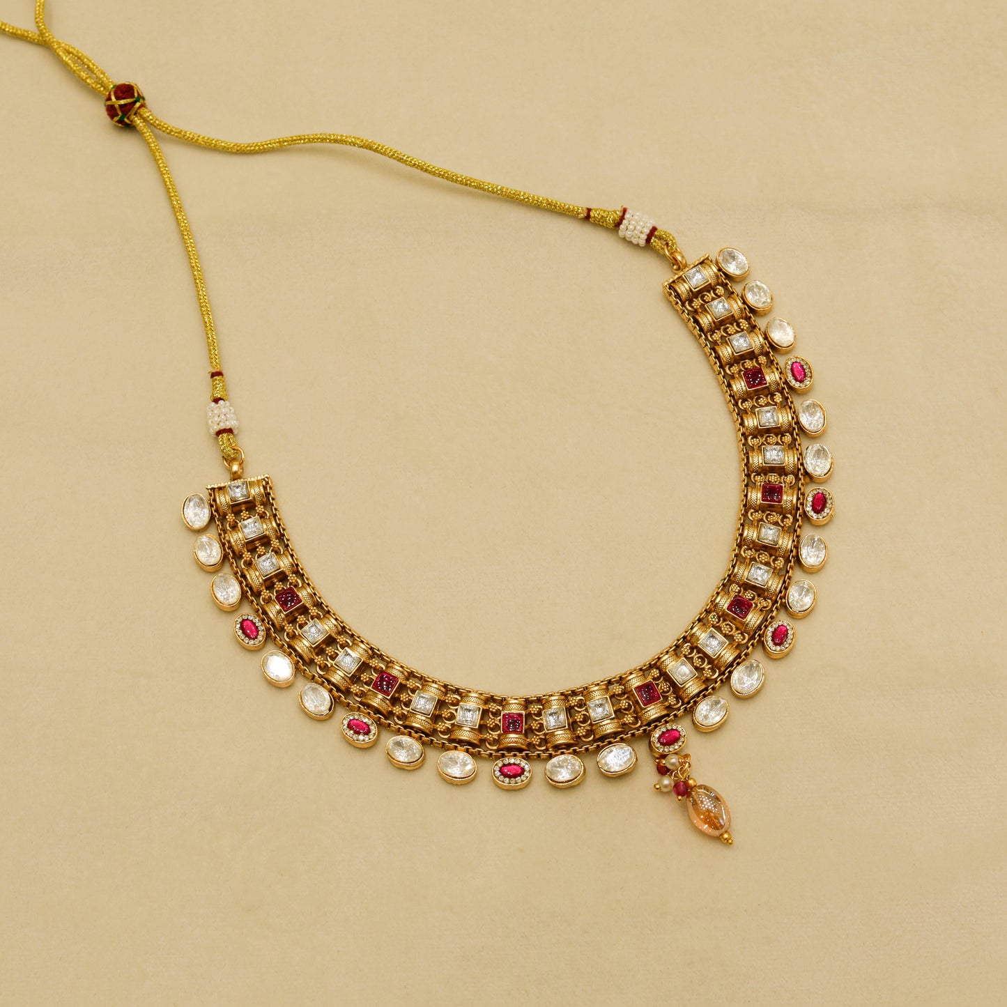 Classic Kundan Pearl Drop Necklace with Matching Earrings