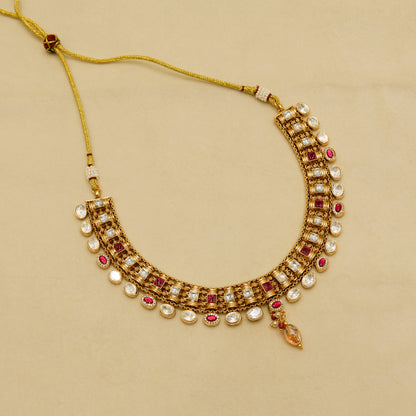 Classic Kundan Pearl Drop Necklace with Matching Earrings