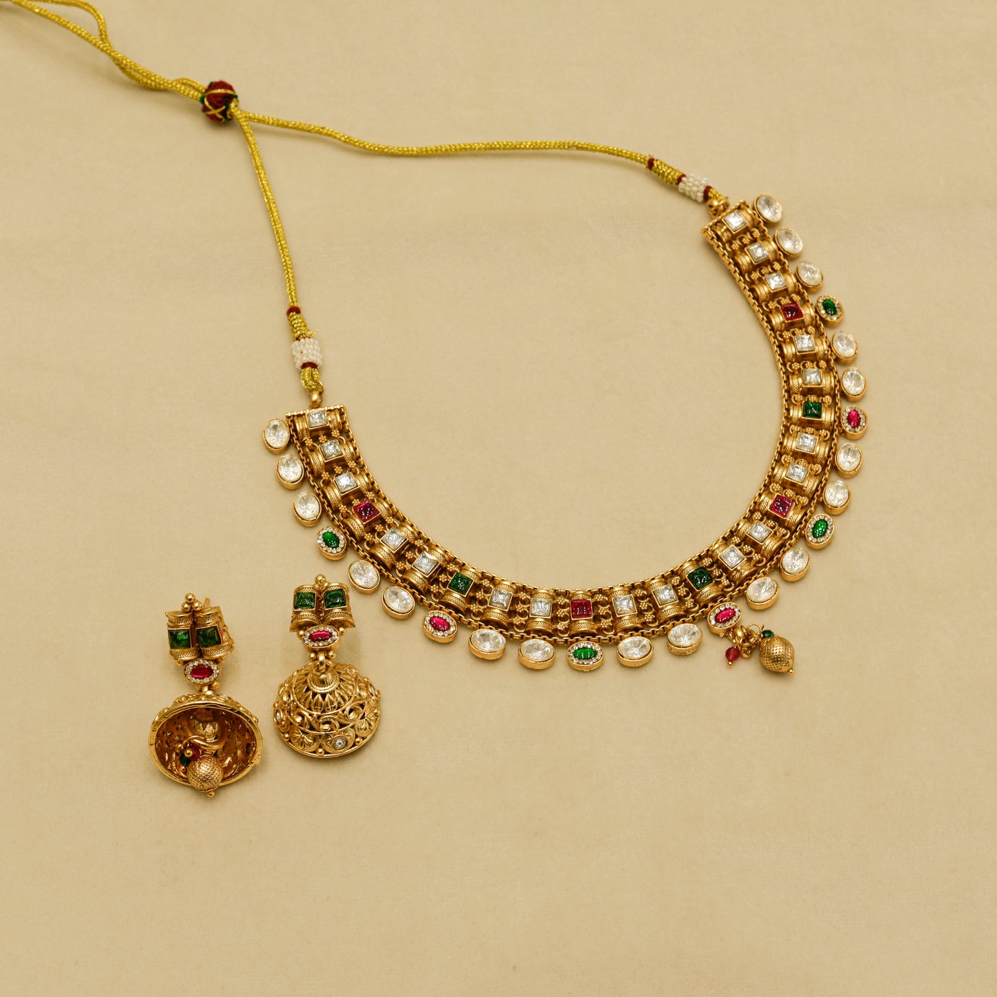 Classic Kundan Pearl Drop Necklace with Matching Earrings