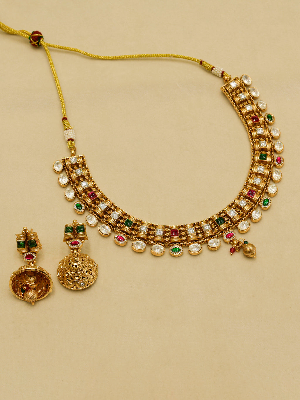 Classic Kundan Pearl Drop Necklace with Matching Earrings