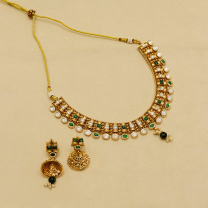 Classic Kundan Pearl Drop Necklace with Matching Earrings