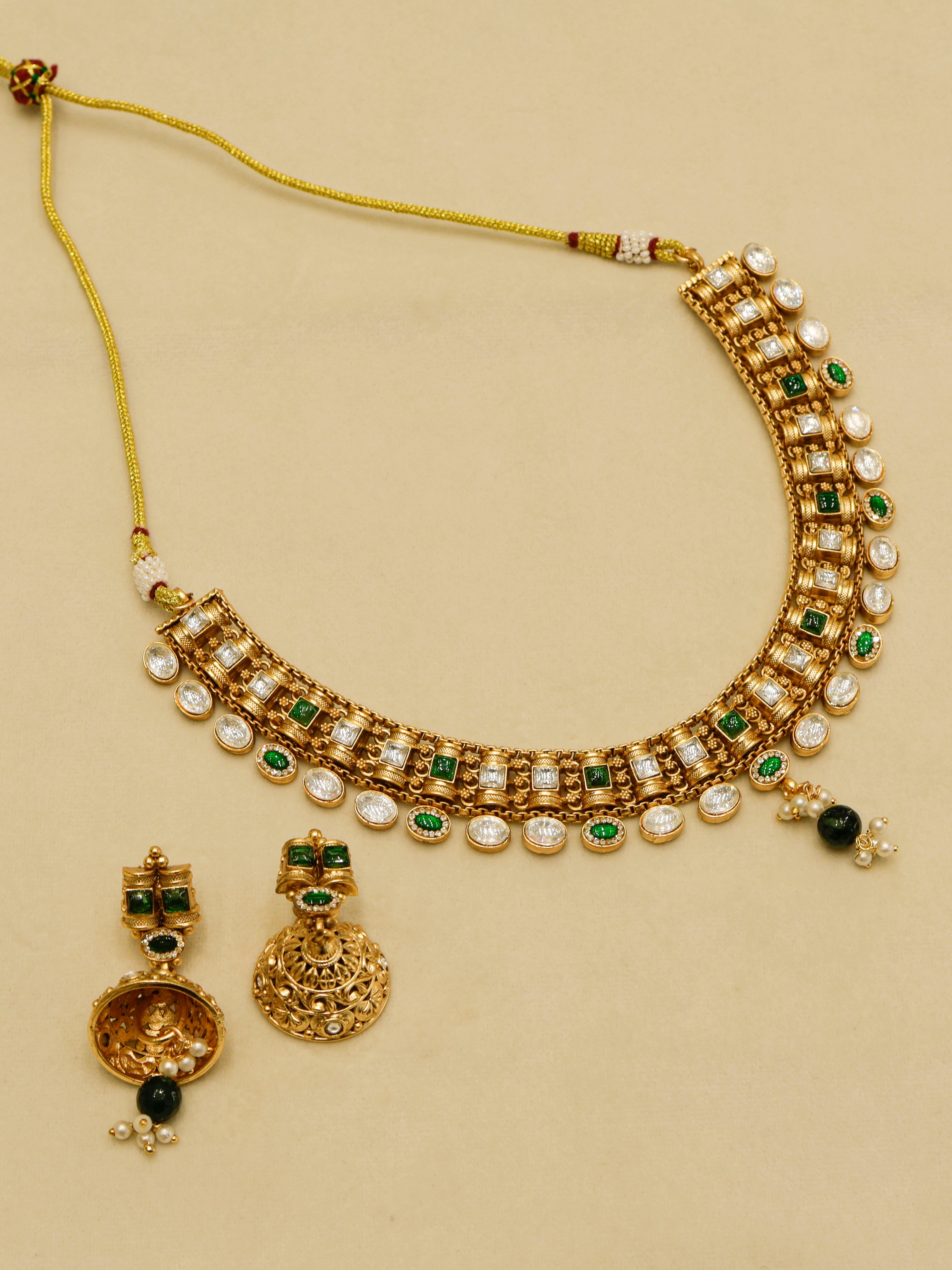 Classic Kundan Pearl Drop Necklace with Matching Earrings