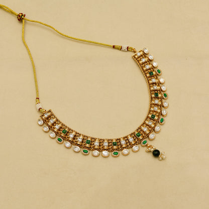 Classic Kundan Pearl Drop Necklace with Matching Earrings