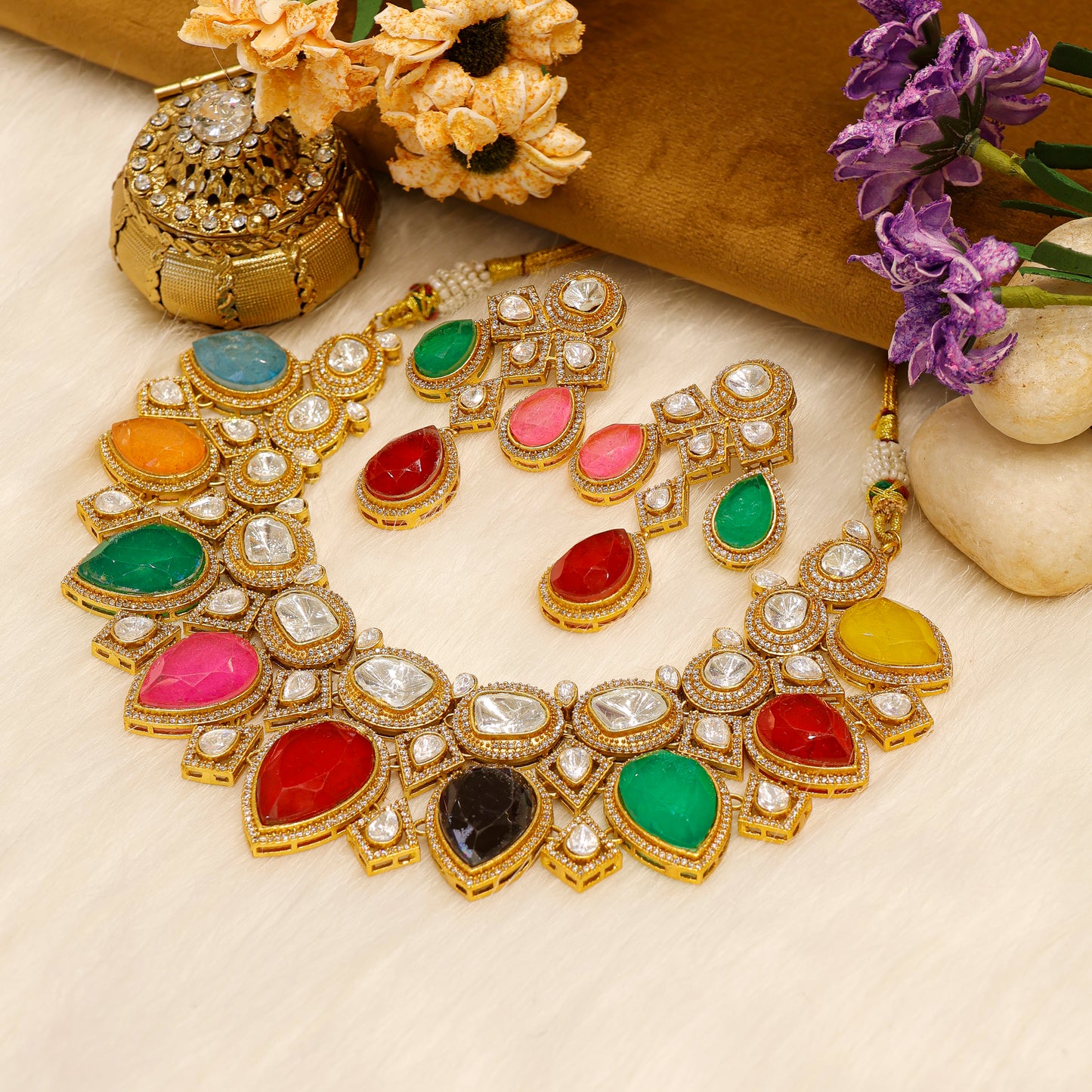 Aanura Grand Red Bridal Necklace with Kundan Embellishments