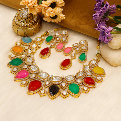Aanura Grand Red Bridal Necklace with Kundan Embellishments