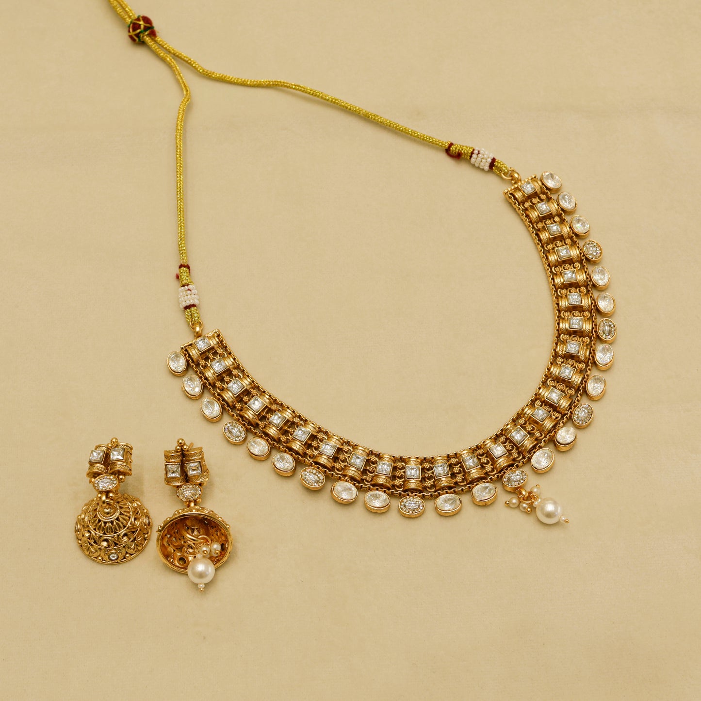 Classic Kundan Pearl Drop Necklace with Matching Earrings