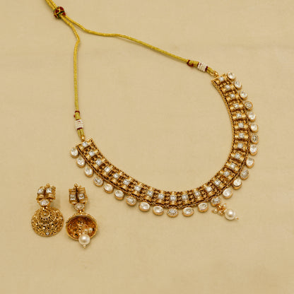 Classic Kundan Pearl Drop Necklace with Matching Earrings