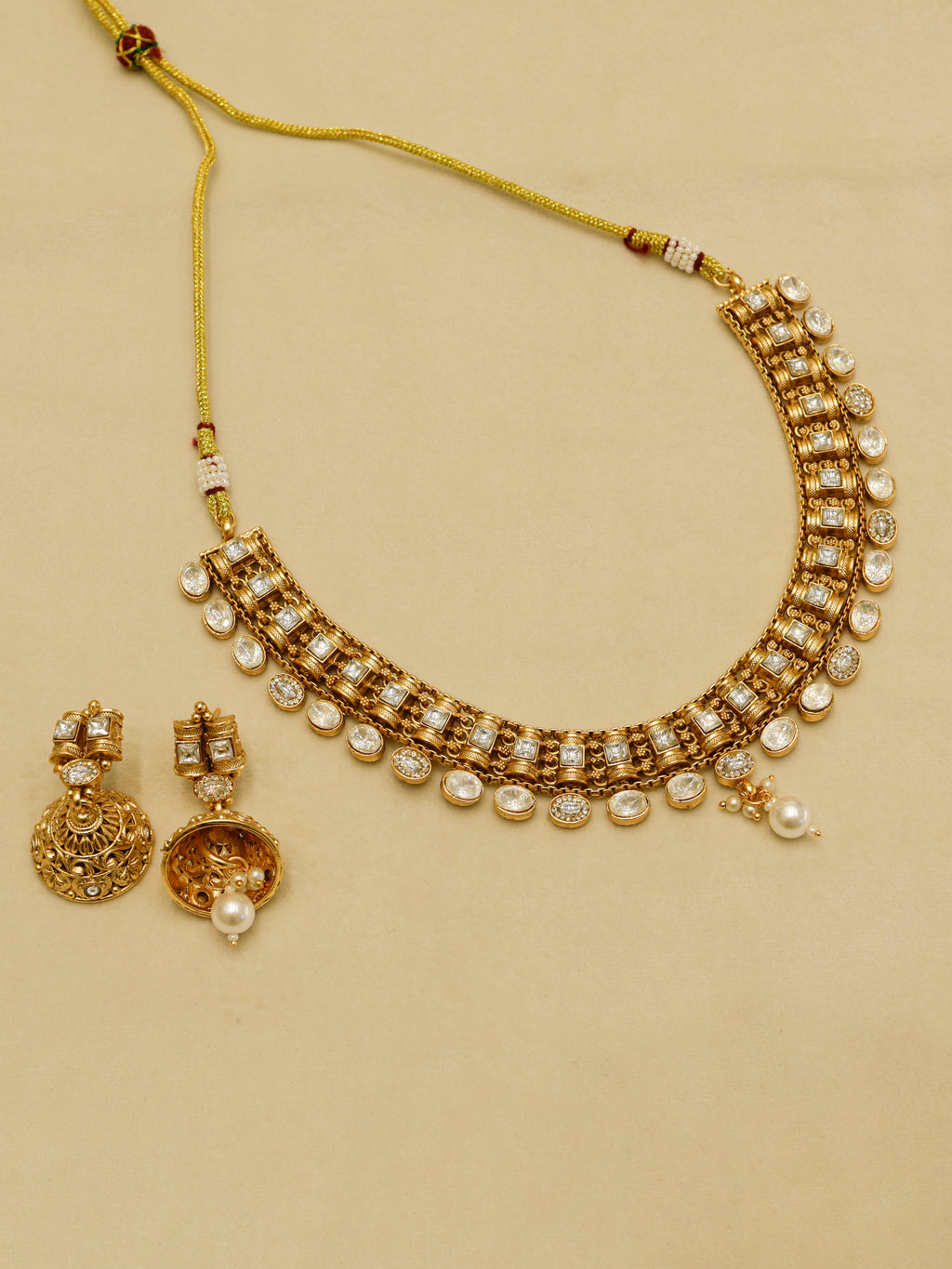 Classic Kundan Pearl Drop Necklace with Matching Earrings