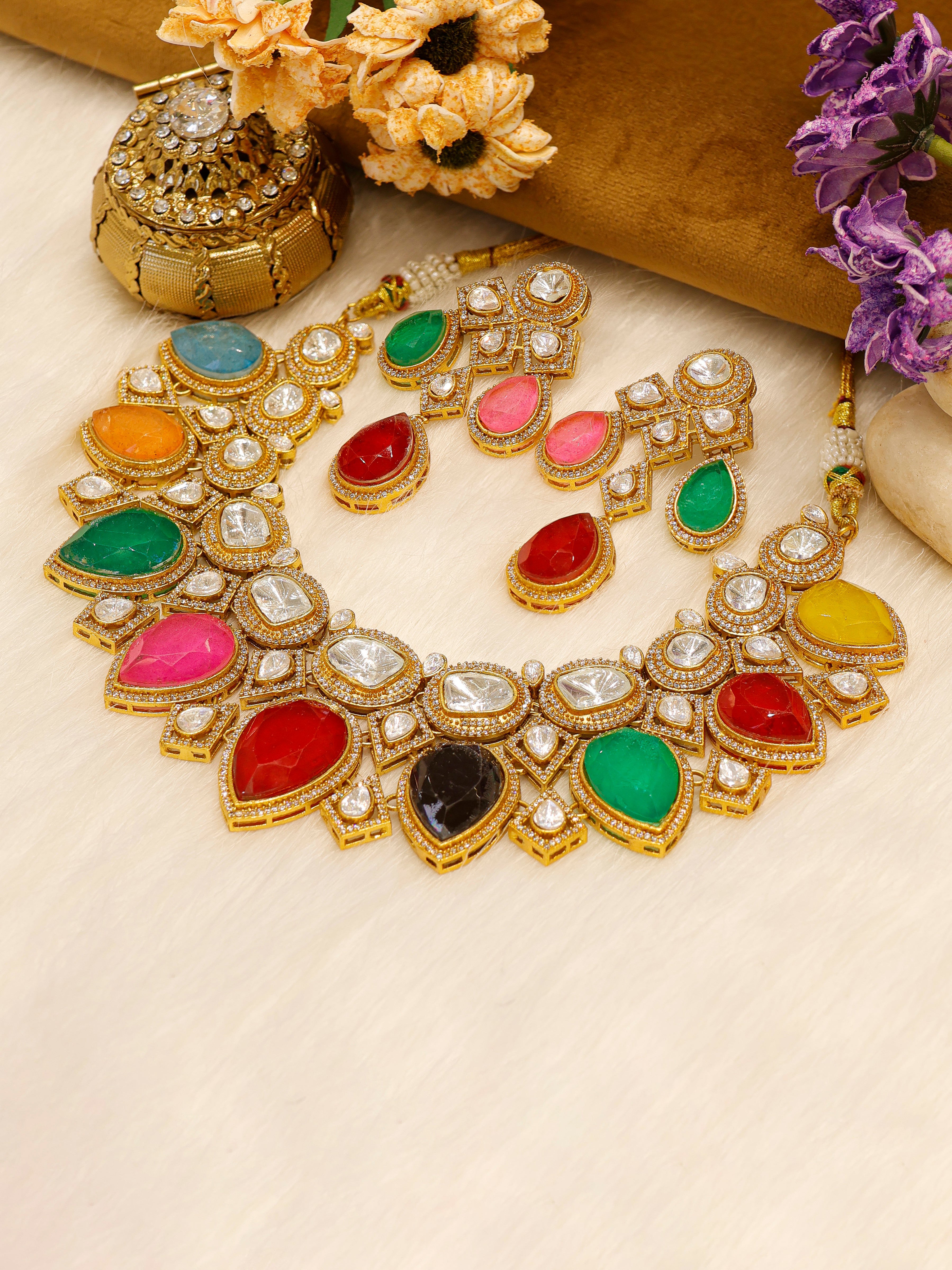 Aanura Grand Red Bridal Necklace with Kundan Embellishments