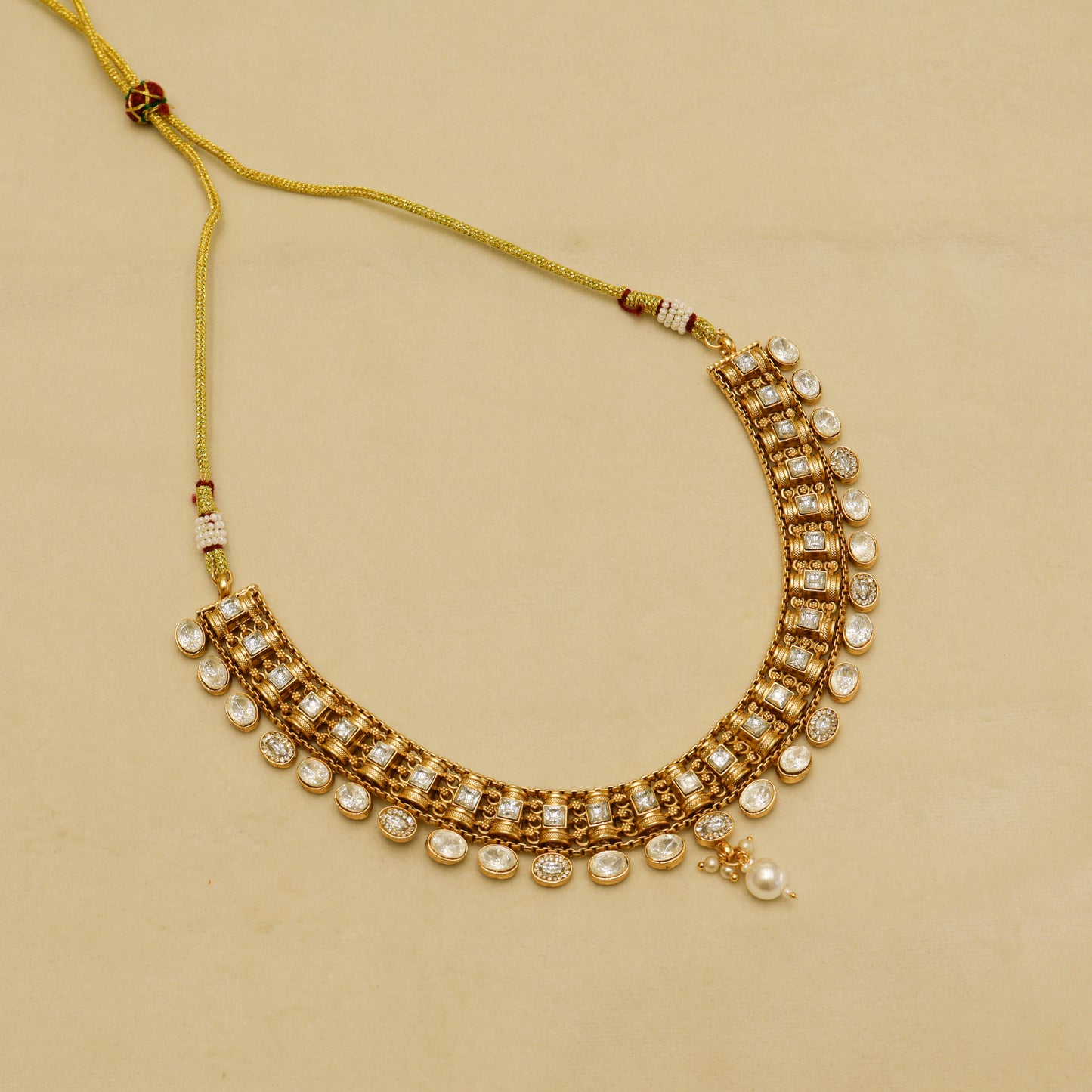 Classic Kundan Pearl Drop Necklace with Matching Earrings