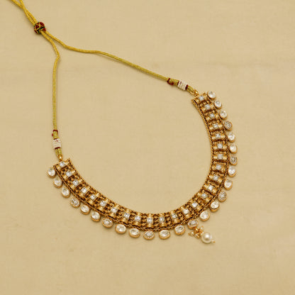 Classic Kundan Pearl Drop Necklace with Matching Earrings