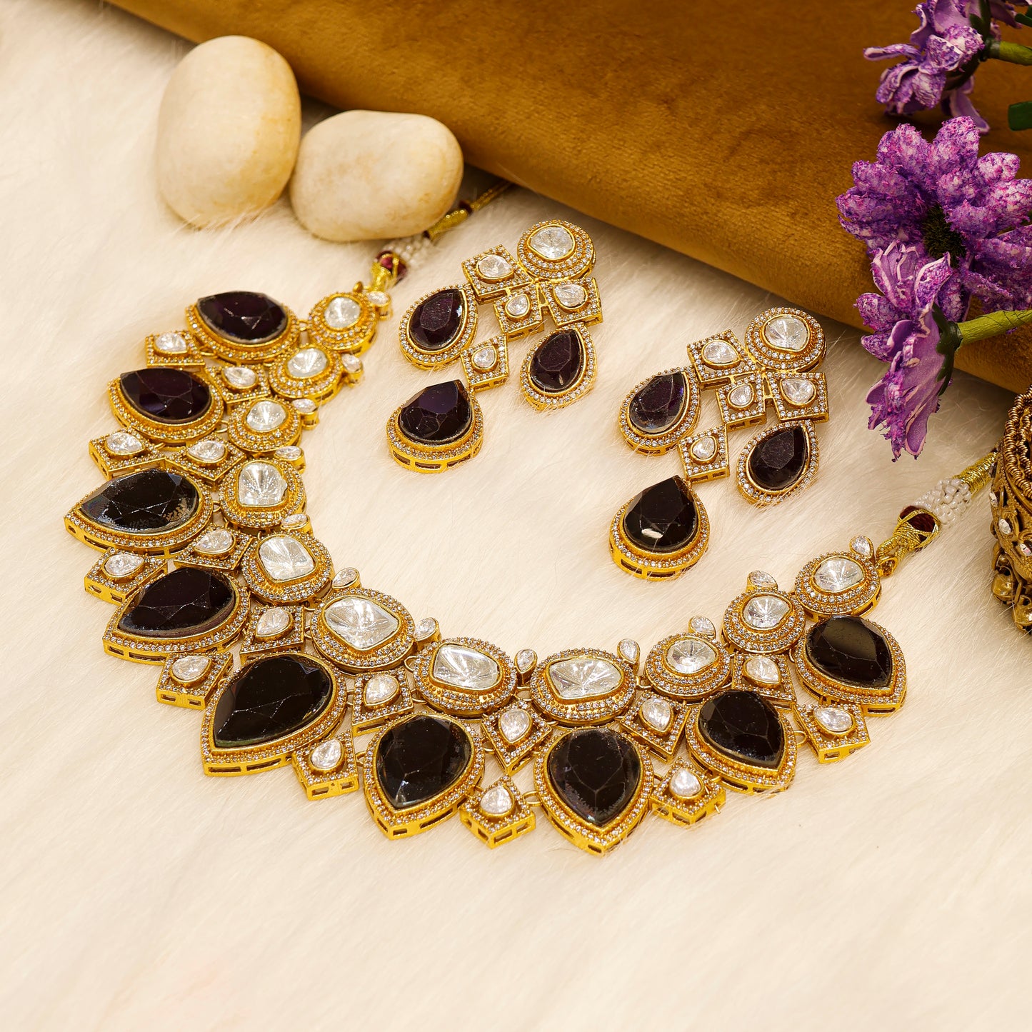 Aanura Grand Red Bridal Necklace with Kundan Embellishments