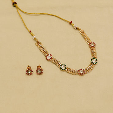 Aanura Delicate Floral Kundan Necklace Set with Earrings