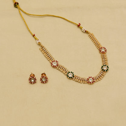 Aanura Delicate Floral Kundan Necklace Set with Earrings