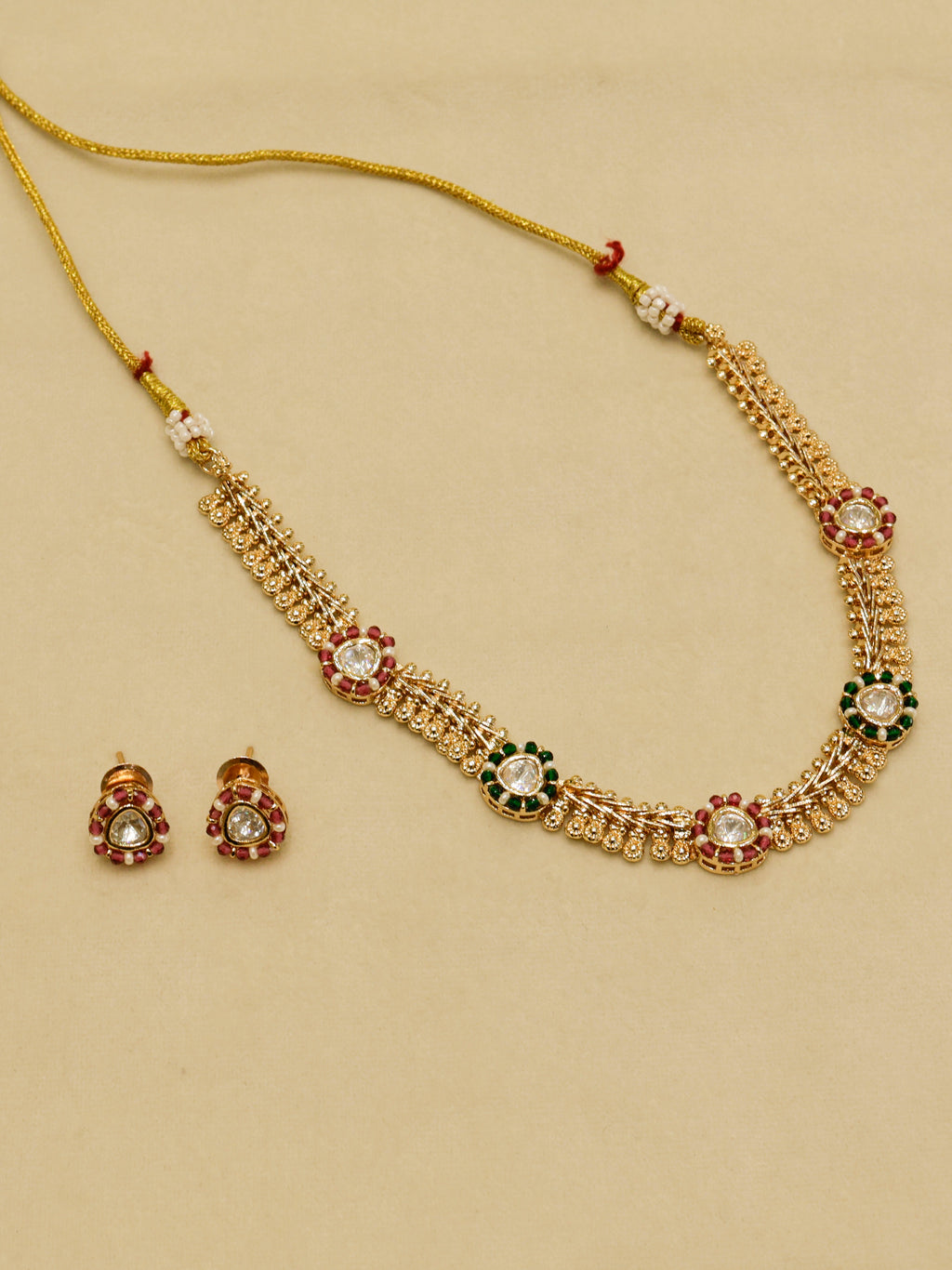 Aanura Delicate Floral Kundan Necklace Set with Earrings