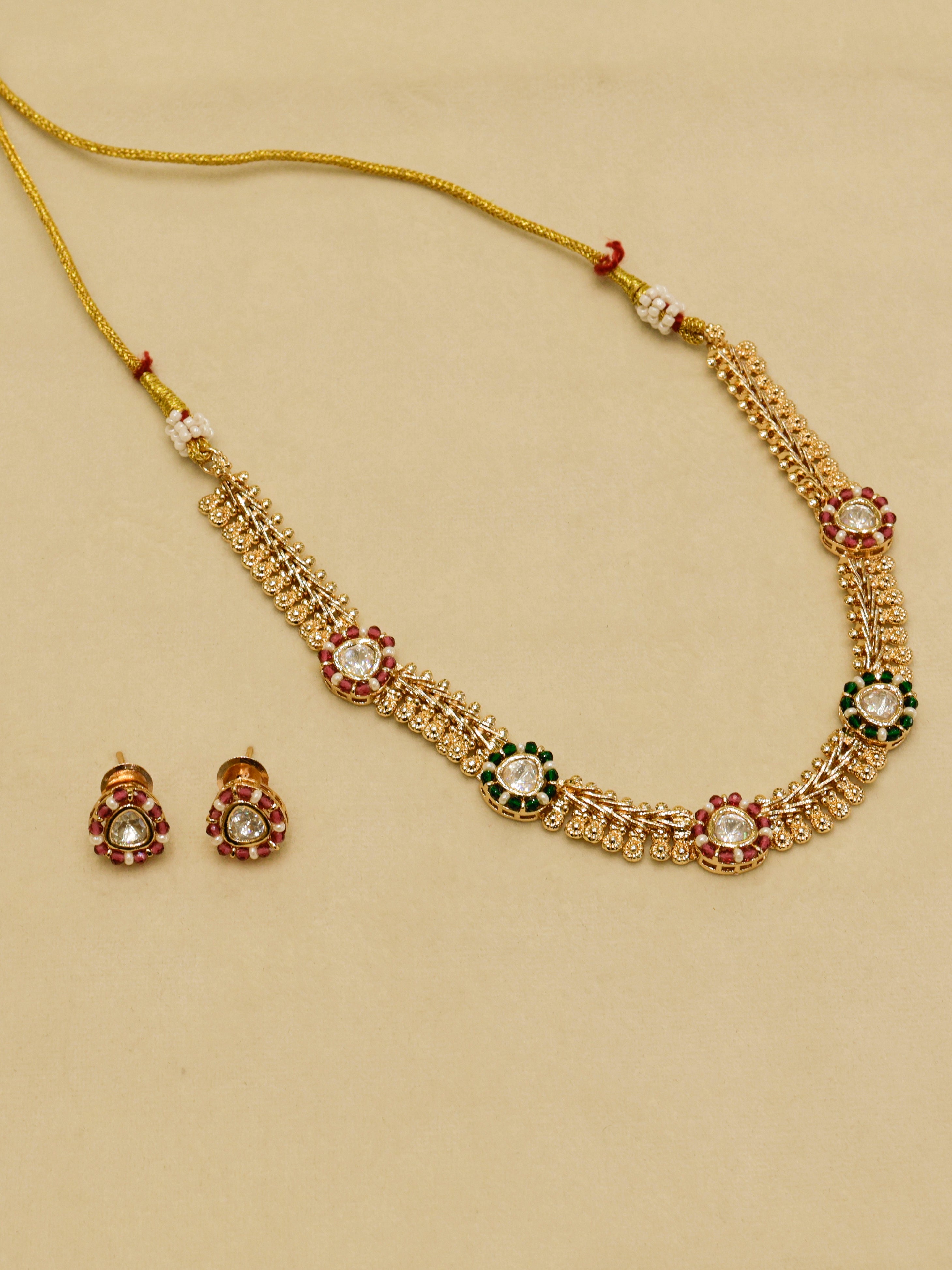 Aanura Delicate Floral Kundan Necklace Set with Earrings