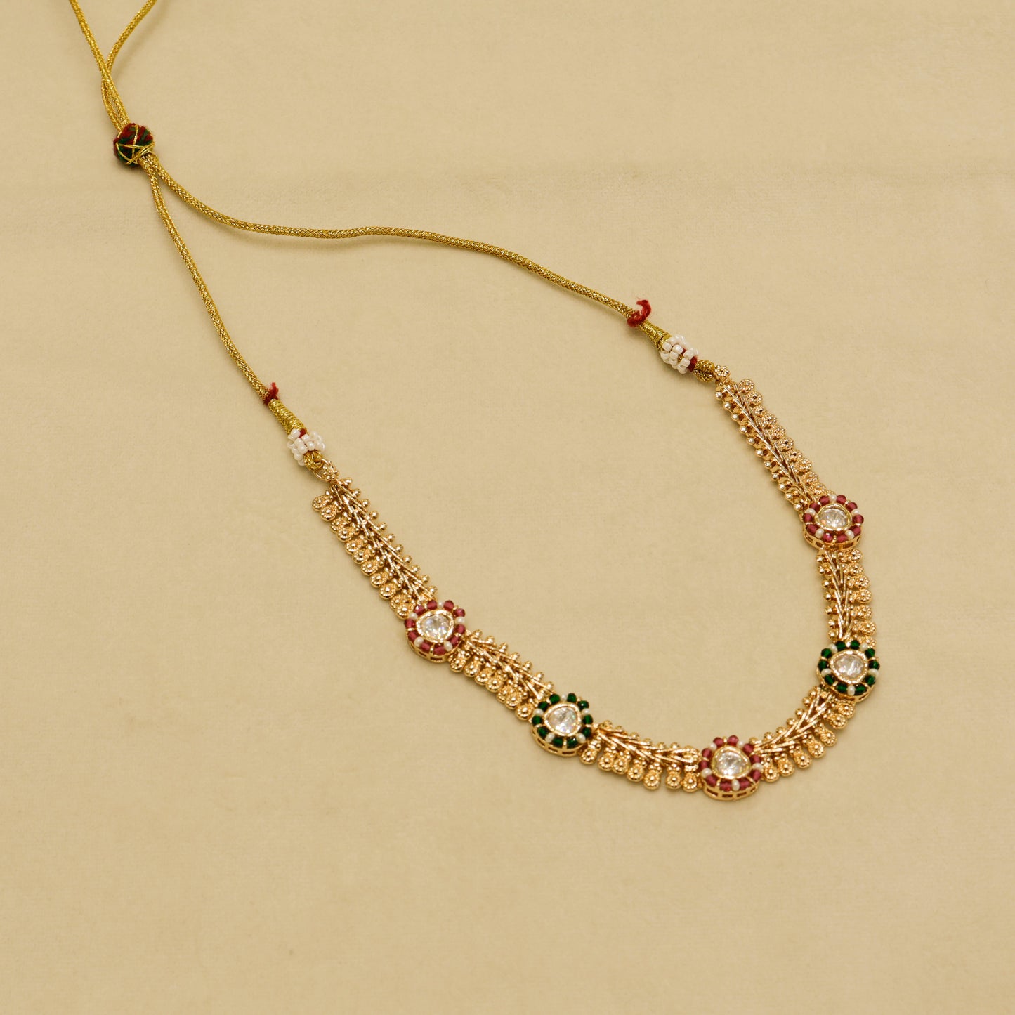 Aanura Delicate Floral Kundan Necklace Set with Earrings