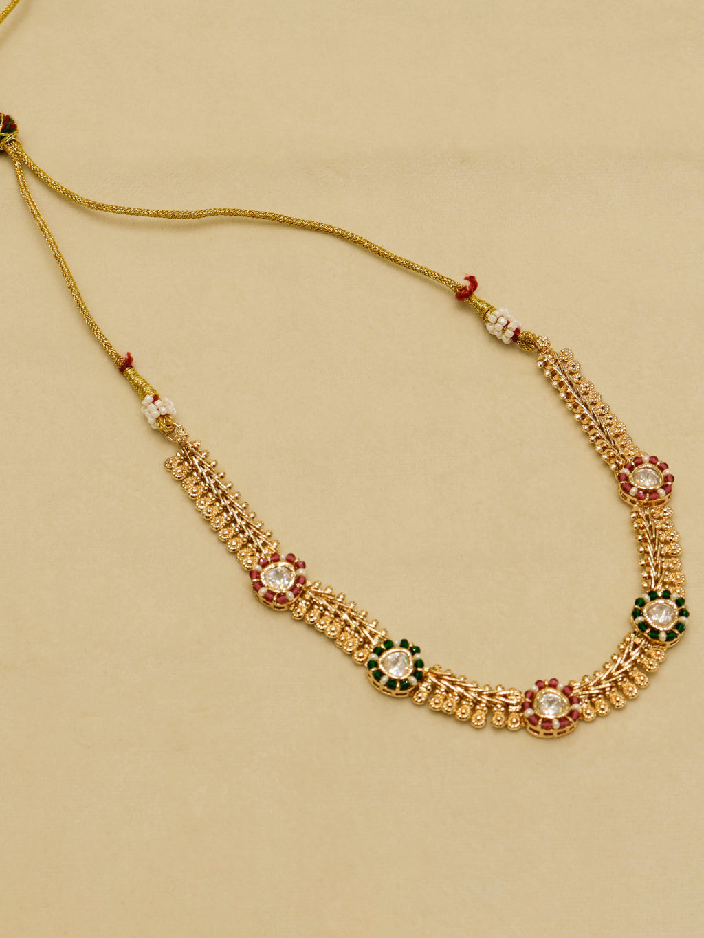 Aanura Delicate Floral Kundan Necklace Set with Earrings
