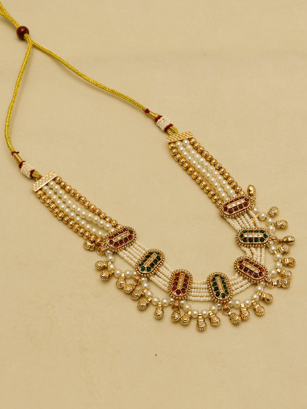 Aanura Multi-Strand Pearl Necklace with Kundan Earrings