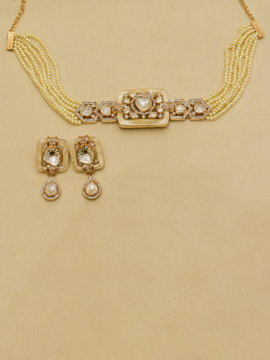 Aanura Statement Choker Necklace with Square Motif & Earrings