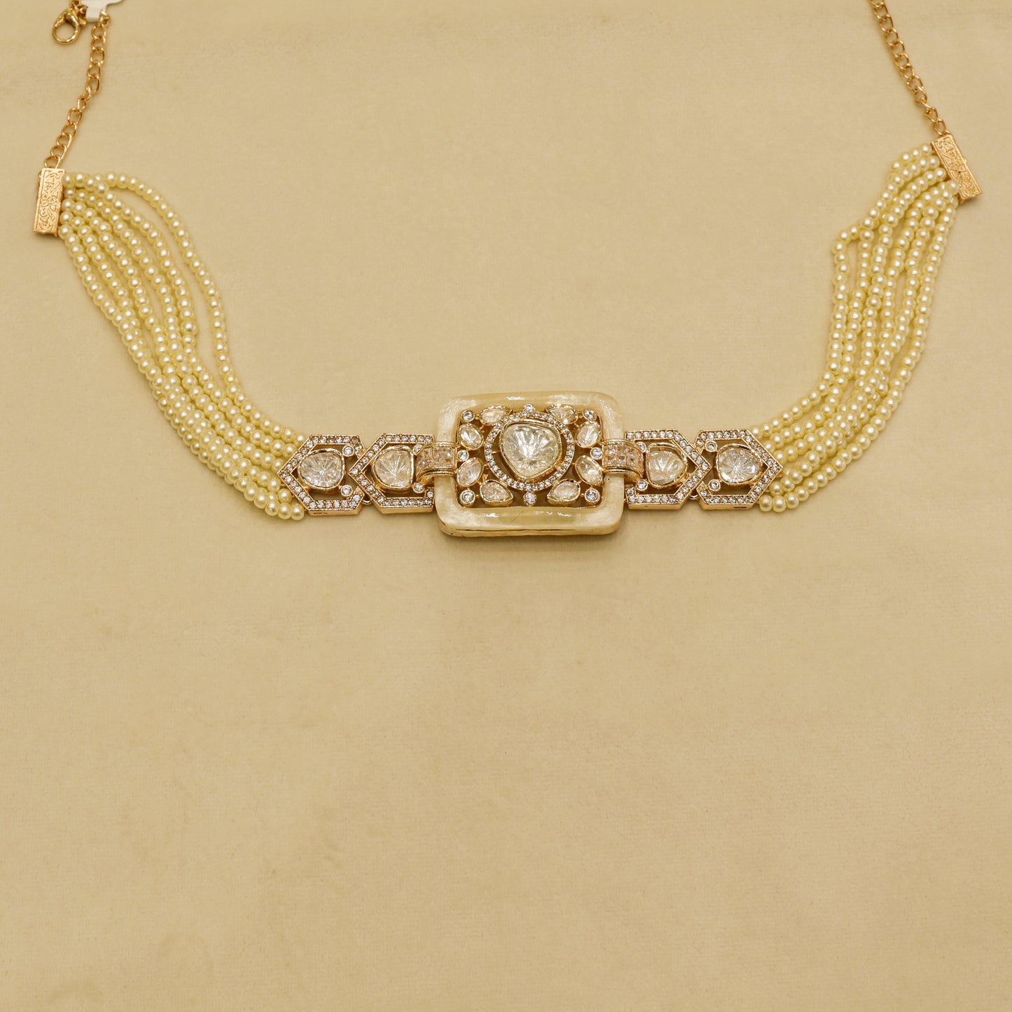 Aanura Statement Choker Necklace with Square Motif & Earrings