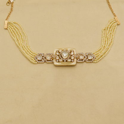 Aanura Statement Choker Necklace with Square Motif & Earrings