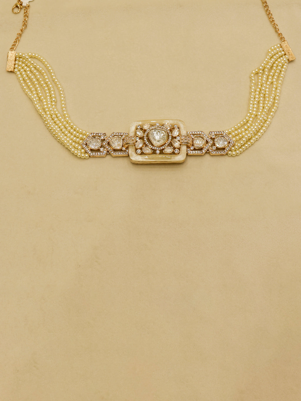 Aanura Statement Choker Necklace with Square Motif & Earrings
