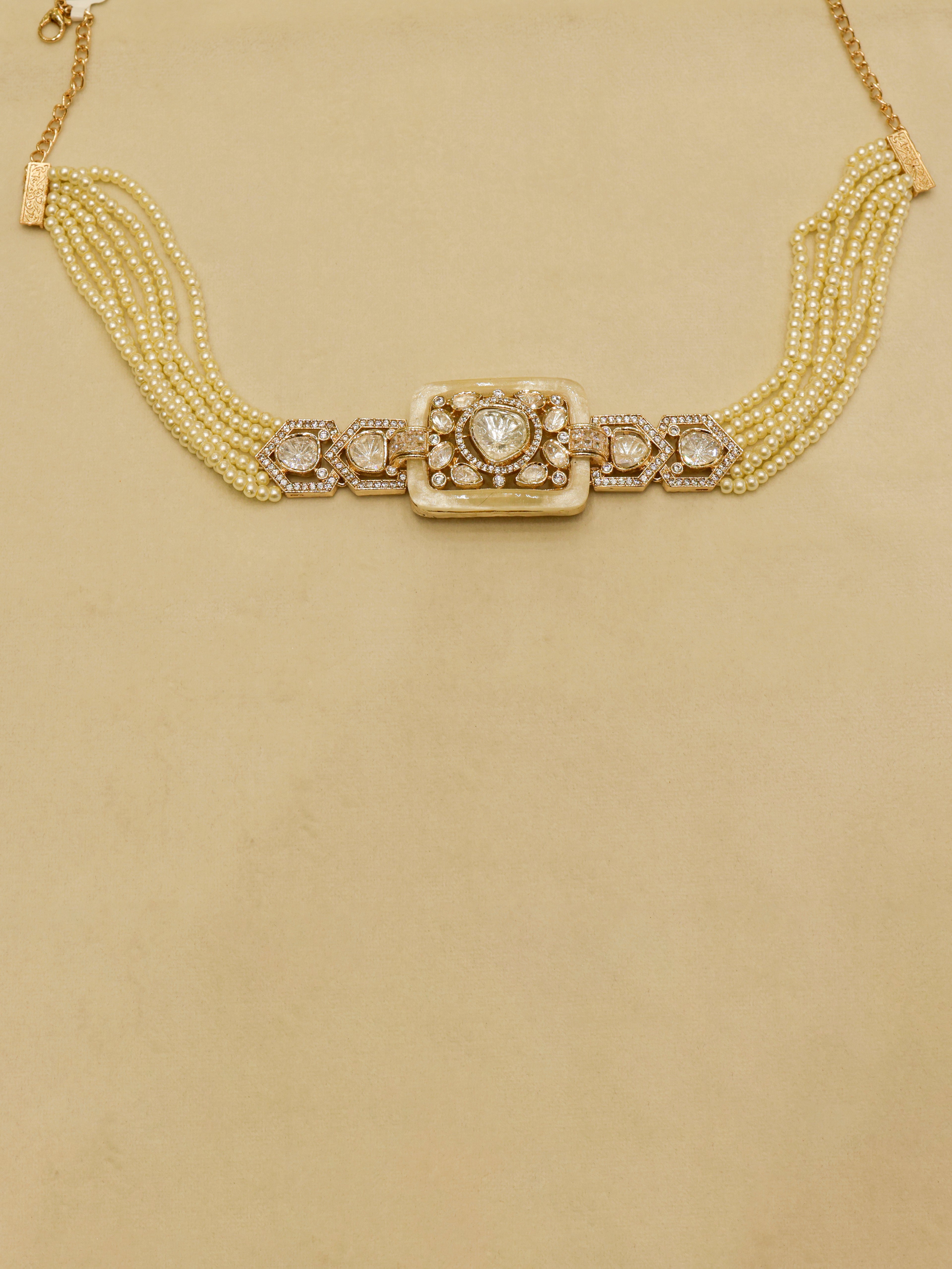 Aanura Statement Choker Necklace with Square Motif & Earrings