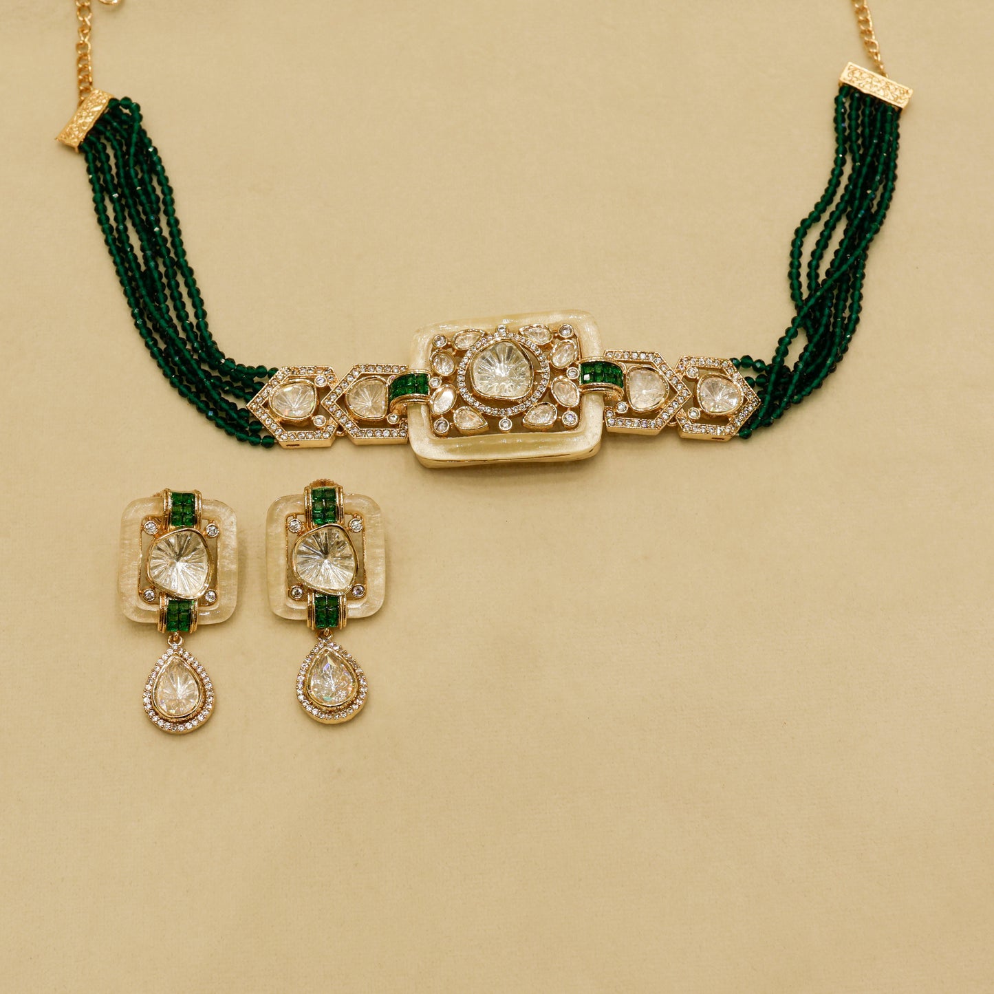 Aanura Statement Choker Necklace with Square Motif & Earrings