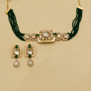 Aanura Statement Choker Necklace with Square Motif & Earrings
