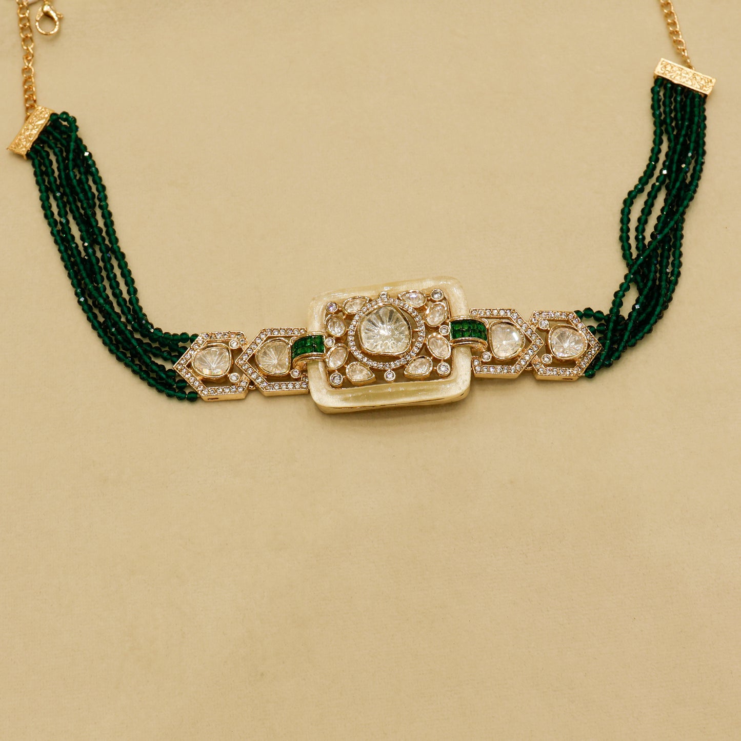 Aanura Statement Choker Necklace with Square Motif & Earrings